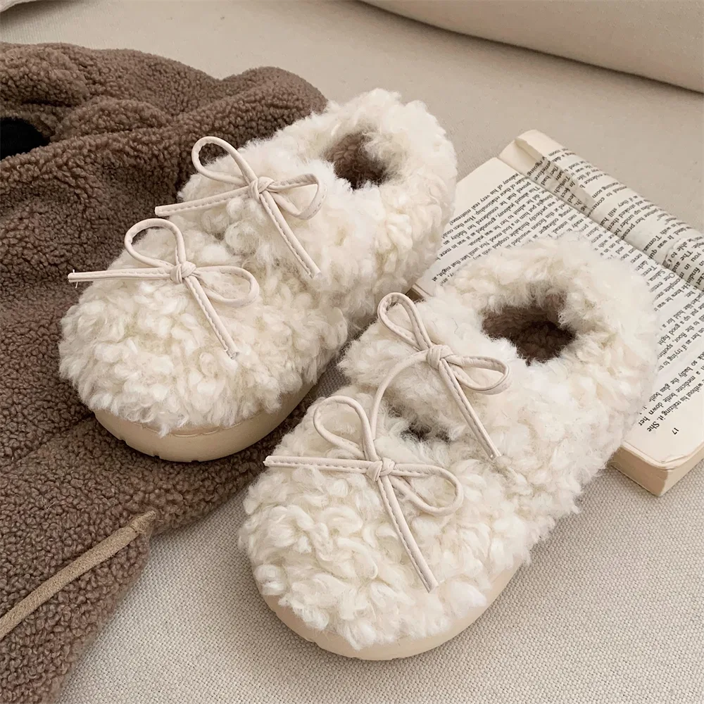 Детские домашние тапочки с бантом и утеплителем, модель Korean Style Bowknot, XIXITIAO, White — фото 3