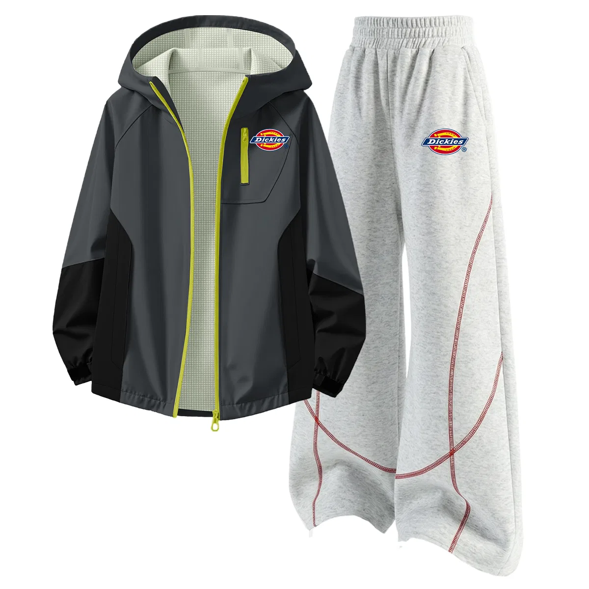 Детский спортивный костюм с капюшоном Dickies, Silicone with Logo K Black+Logo Thick K White Heather Gray