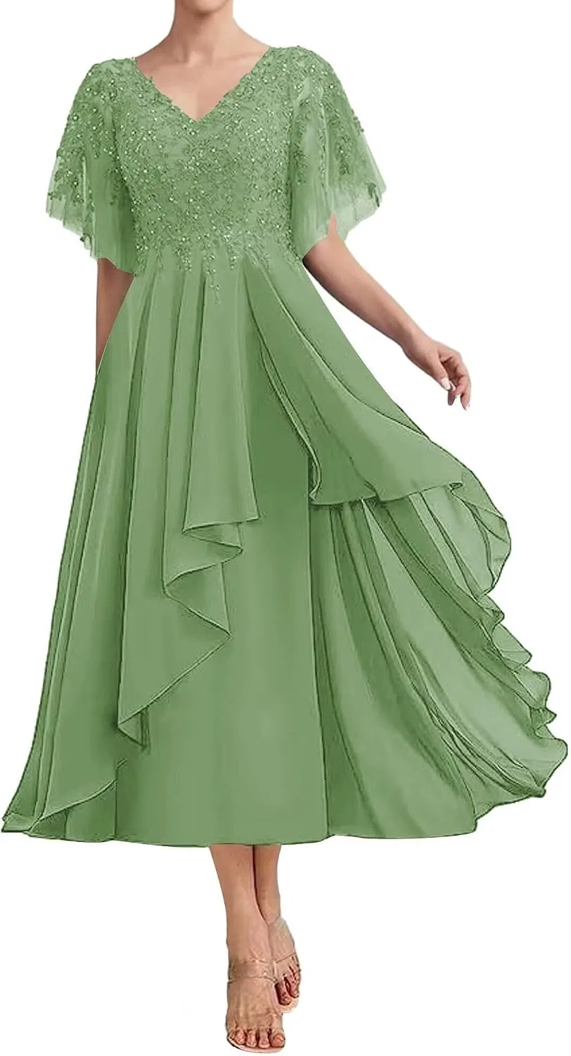 Женское вечернее платье с кружевом и пайетками Tea Length, Navy Blue — фото 3