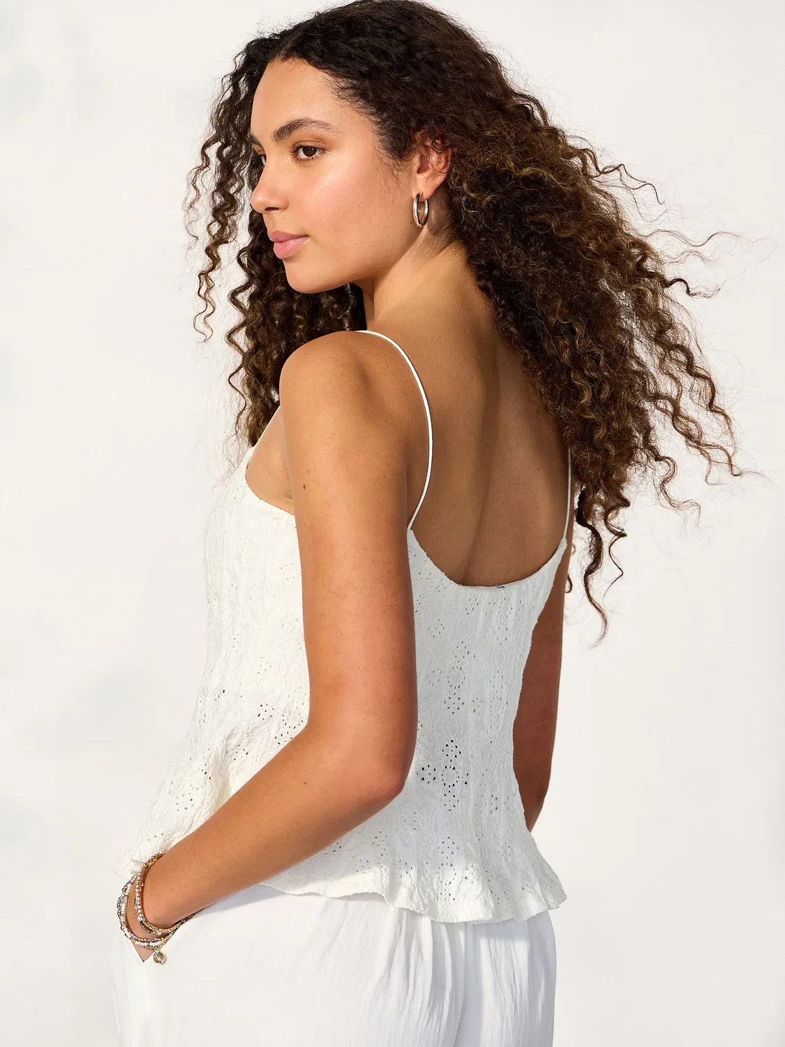 Топ с рюшами и кружевом, модель Ecru Strappy Peplum Lace Next, экрю — фото 4
