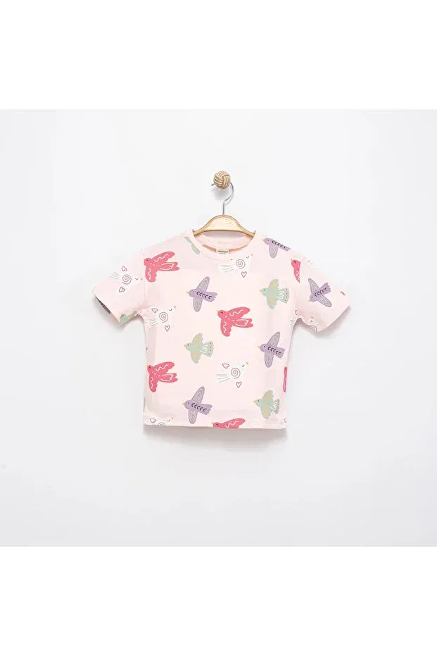 Детская футболка для девочек с принтом Girl's bird patterned Divonette, Powder — фото 2