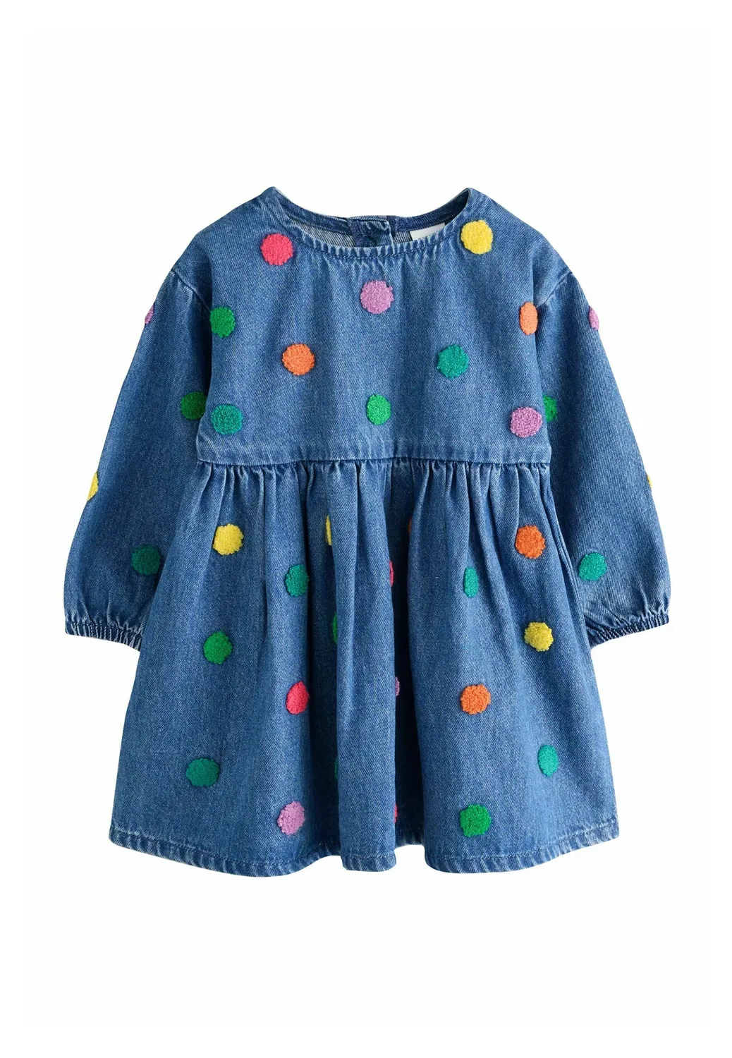 Платье с длинными рукавами из букле в горошек - джинсовое платье Next, Blue Denim — фото 4