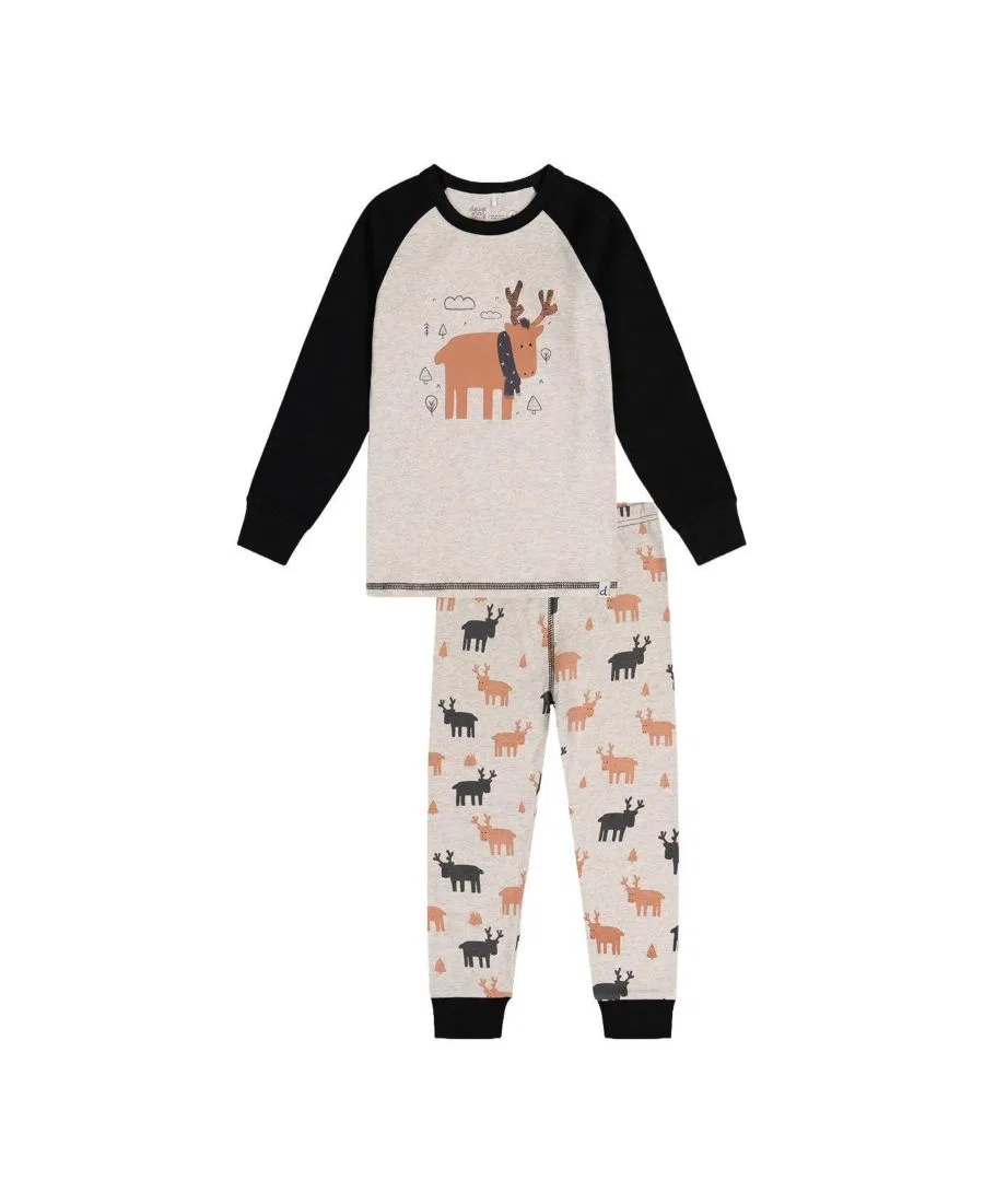 Комплект пижамы из хлопка с принтом Elk Deux par Deux, Beige Print Elk