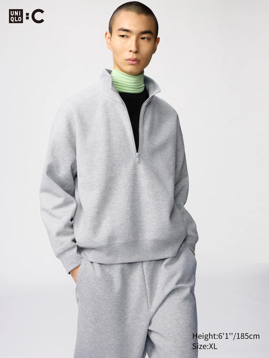 Толстовка Uniqlo, с застежкой-молнией до середины груди, темно-зеленый — фото 3