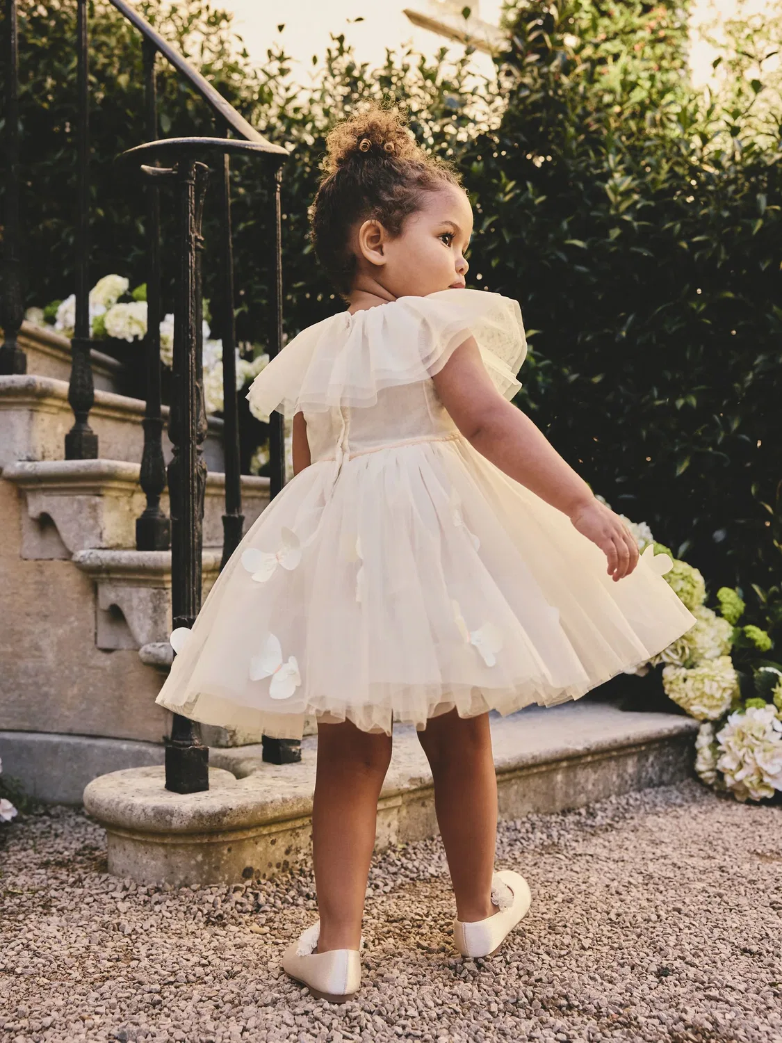 Платье из сетки с оборками, модель White Ruffle Collar Mesh Next, белый — фото 3