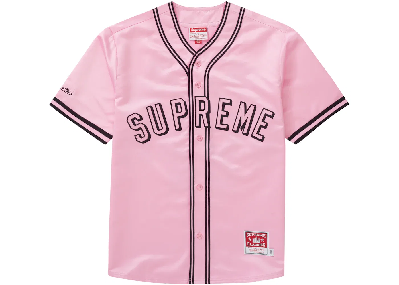 Мужская бейсбольная джерси из сатина Mitchell & Ness Supreme, Pink