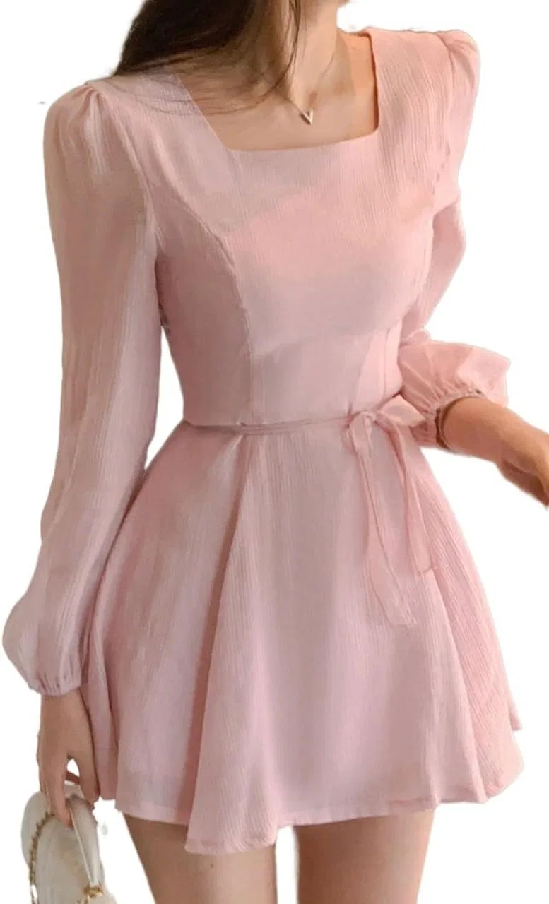 Женское платье с длинным рукавом и открытыми плечами, Pink