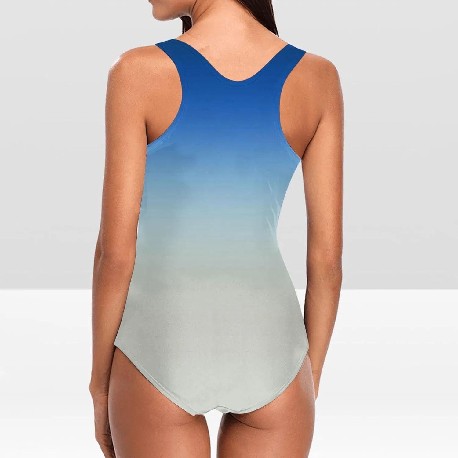 Женский слитный купальник омбре с квадратным вырезом Athletic Swimwear, Sky Blue — фото 4