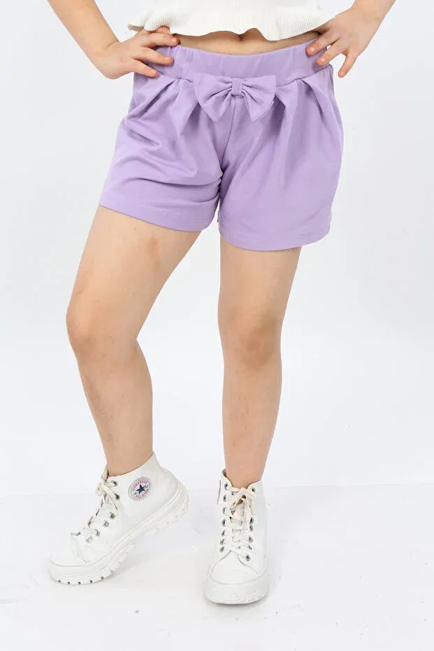 Детские шорты для девочек с принтом Girl'S Front Pleated Bow Toontoy, Lilac