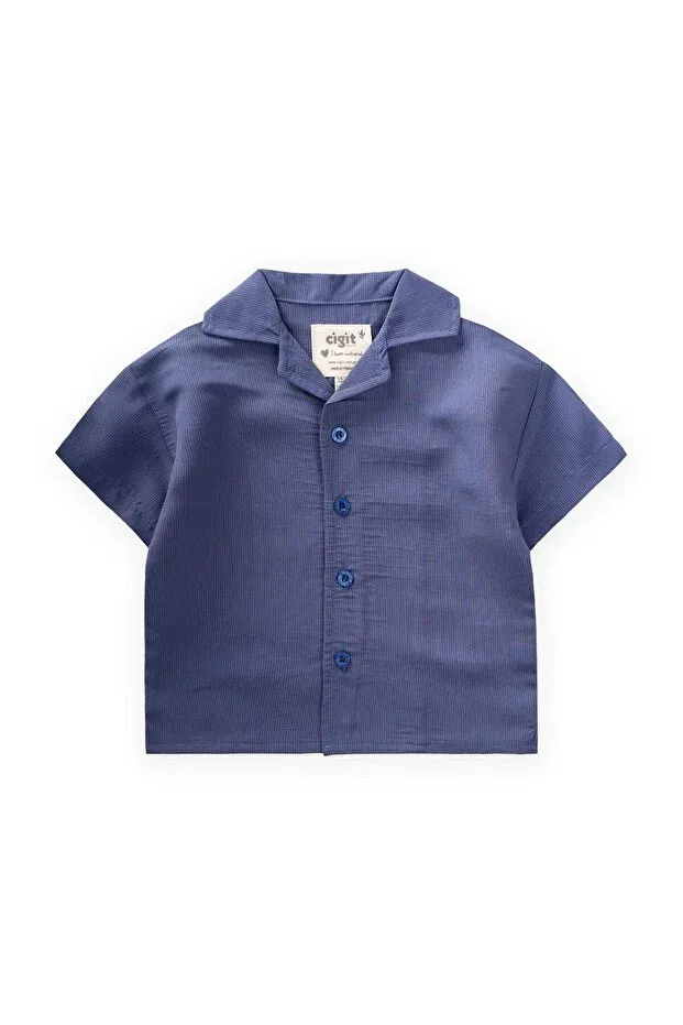 Детская рубашка для мальчиков с коротким рукавом Cigit, Indigo Blue
