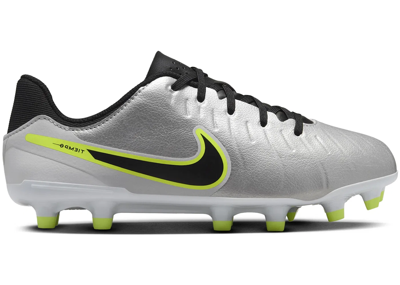 Детские бутсы с синтетическим верхом Nike Tiempo Legend 10 Academy FG/MG, Metallic Silver/Volt/Black
