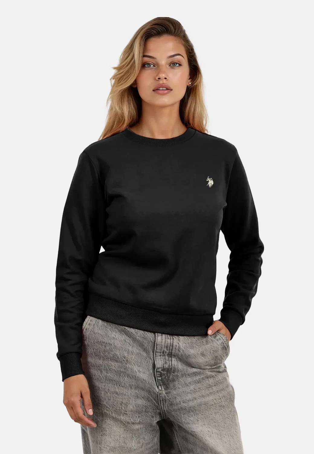 Женский свитер с круглым вырезом USZoee U.S. Polo Assn., Black-Beige — фото 2