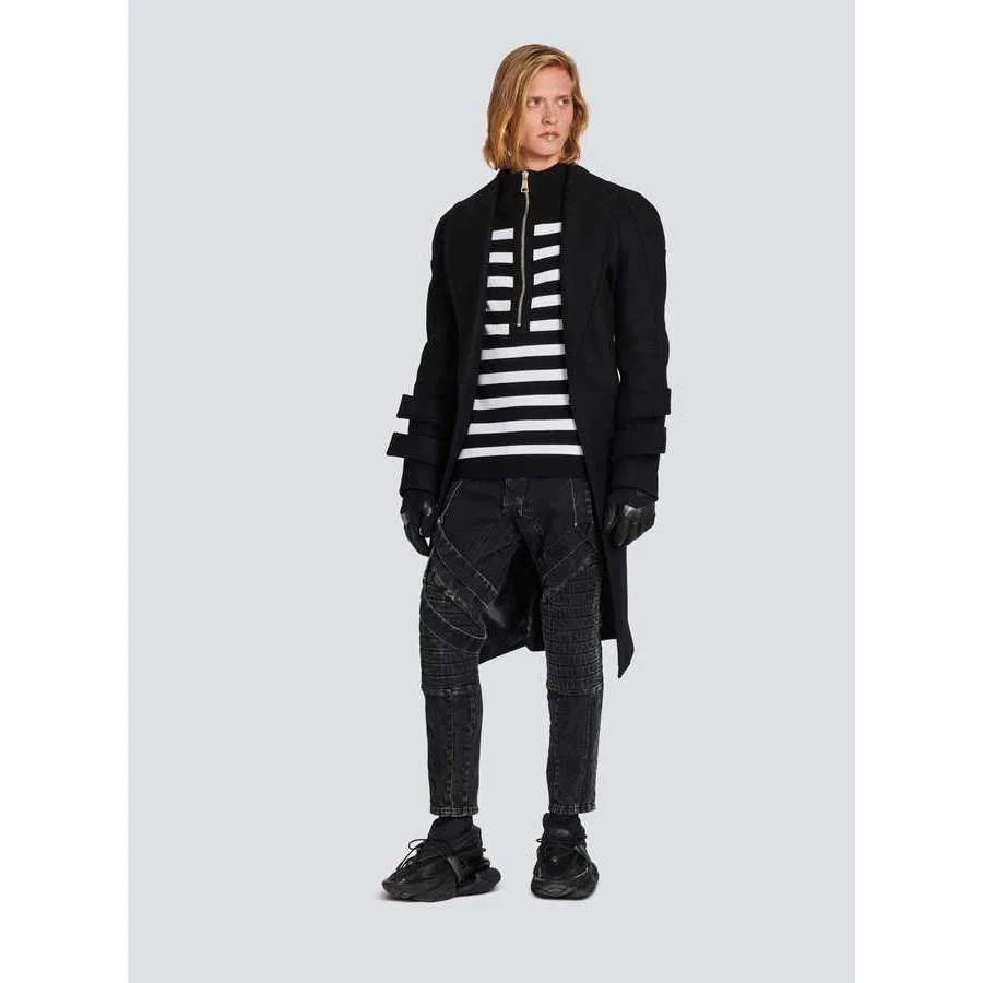 Брюки с зауженным силуэтом с многослойными ремнями Balmain, Black Blue — фото 2