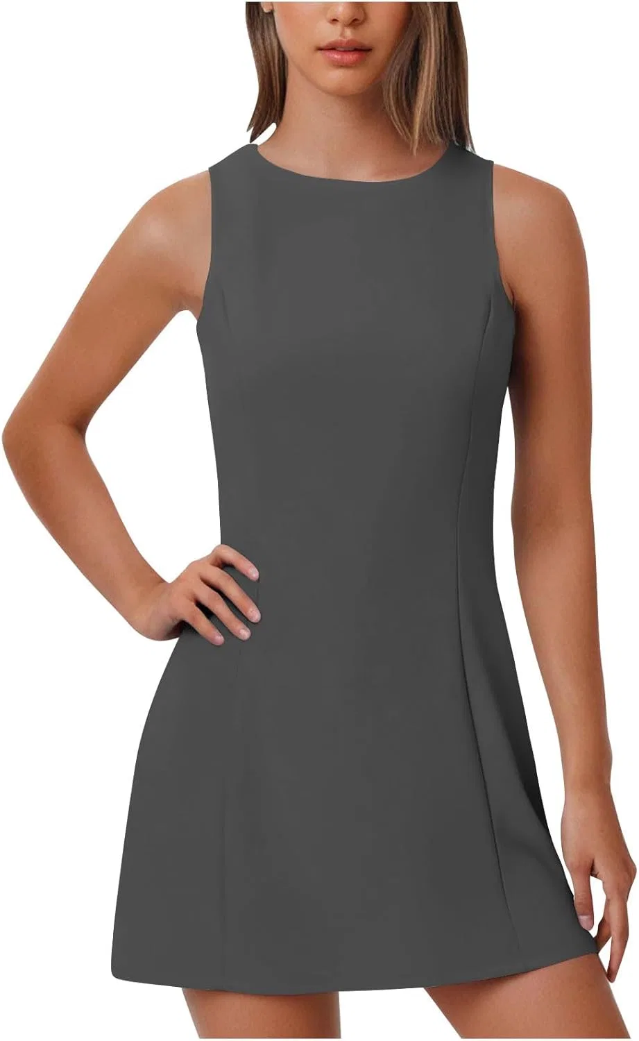 Женское мини-платье с лодочкой A-силуэта Dovidovi, Dark Gray