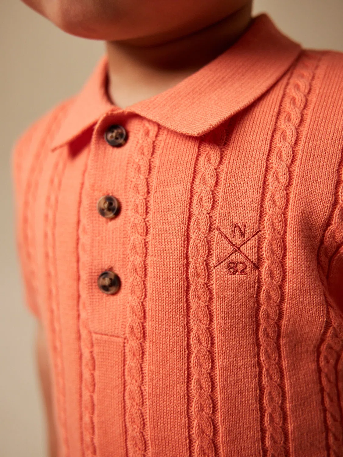 Поло вязаное, модель Cable Knit Next, коралловый розовый — фото 4