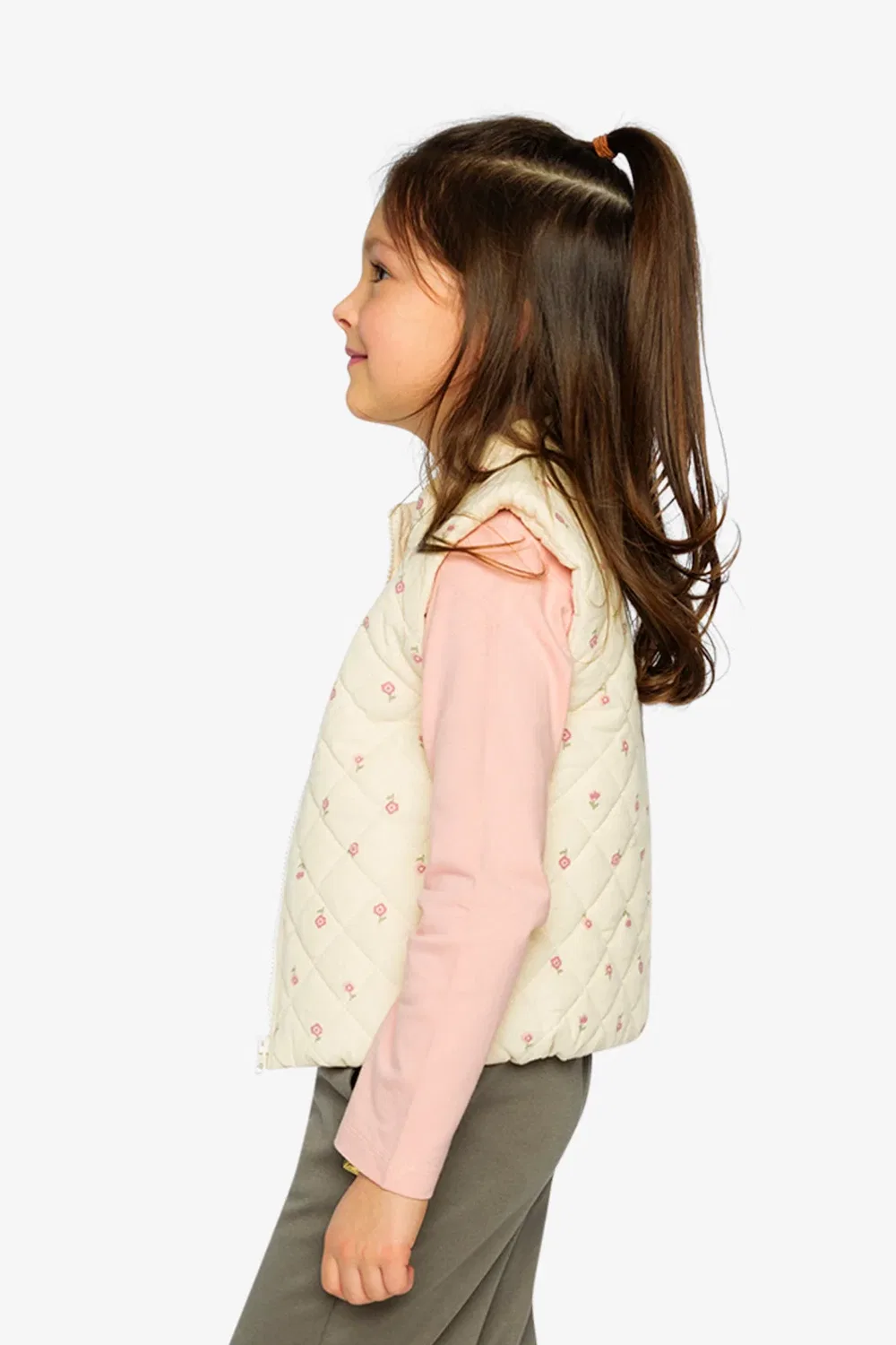 Детский стеганый жилет из вельвета с цветочным принтом Corduroy Puffy Vest Deux par Deux, Beige Floral Print — фото 3