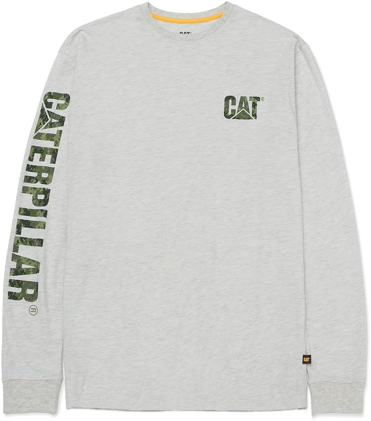 

Футболка с длинным рукавом Caterpillar Trademark Banner для мужчин с петлей для проводов на задней части ворота и логотипом Cat Workwear, Cream Heather
