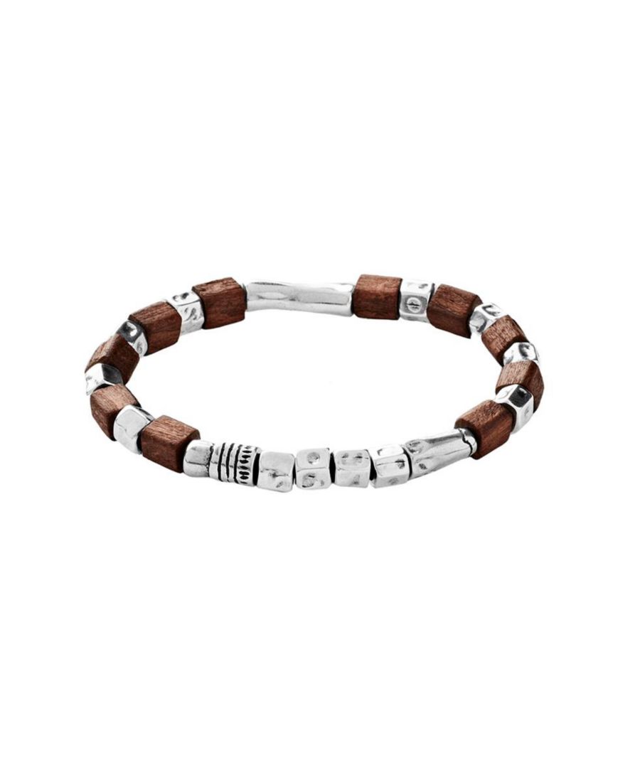 

Браслет из стерлингового серебра с бусинами из оливкового дерева UNOde50, Silver