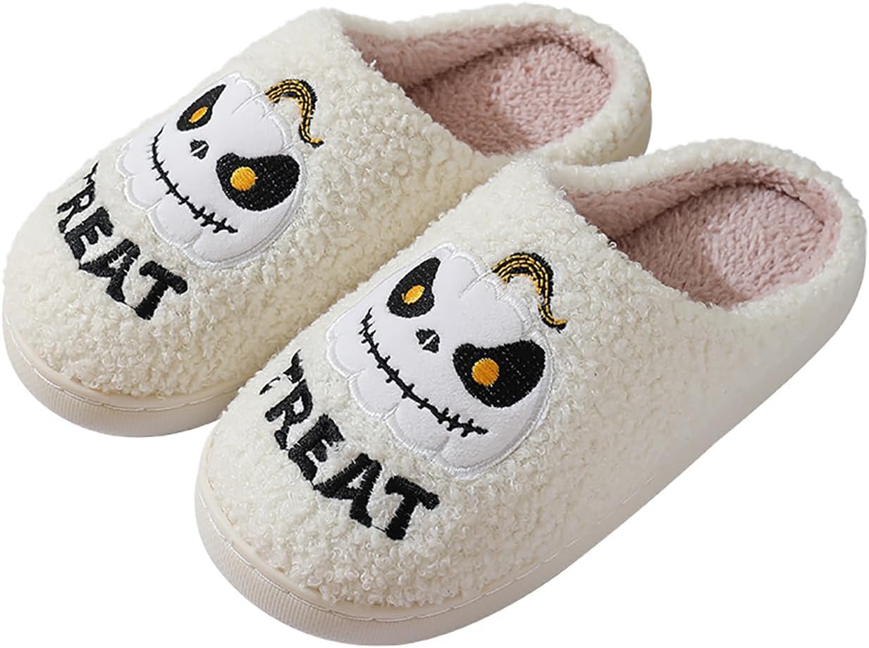 

Тапочки QBTZJ «Хэллоуинский призрак» для женщин и мужчин, смешной череп, пушистые тапочки, мягкие, теплые, легкие, для дома и улицы, Pumpkin 4