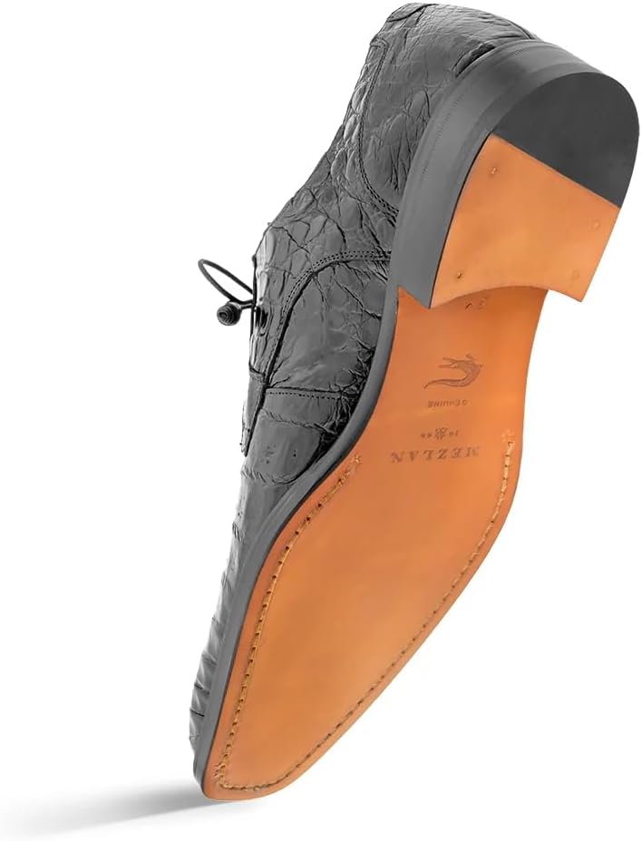 Mezlan Anderson Crocodile Lace Up - Мужские туфли-блочеры из настоящей крокодиловой кожи с простым носком и стелькой с эффектом памяти - Ручная работа в Испании, черный — фото 3