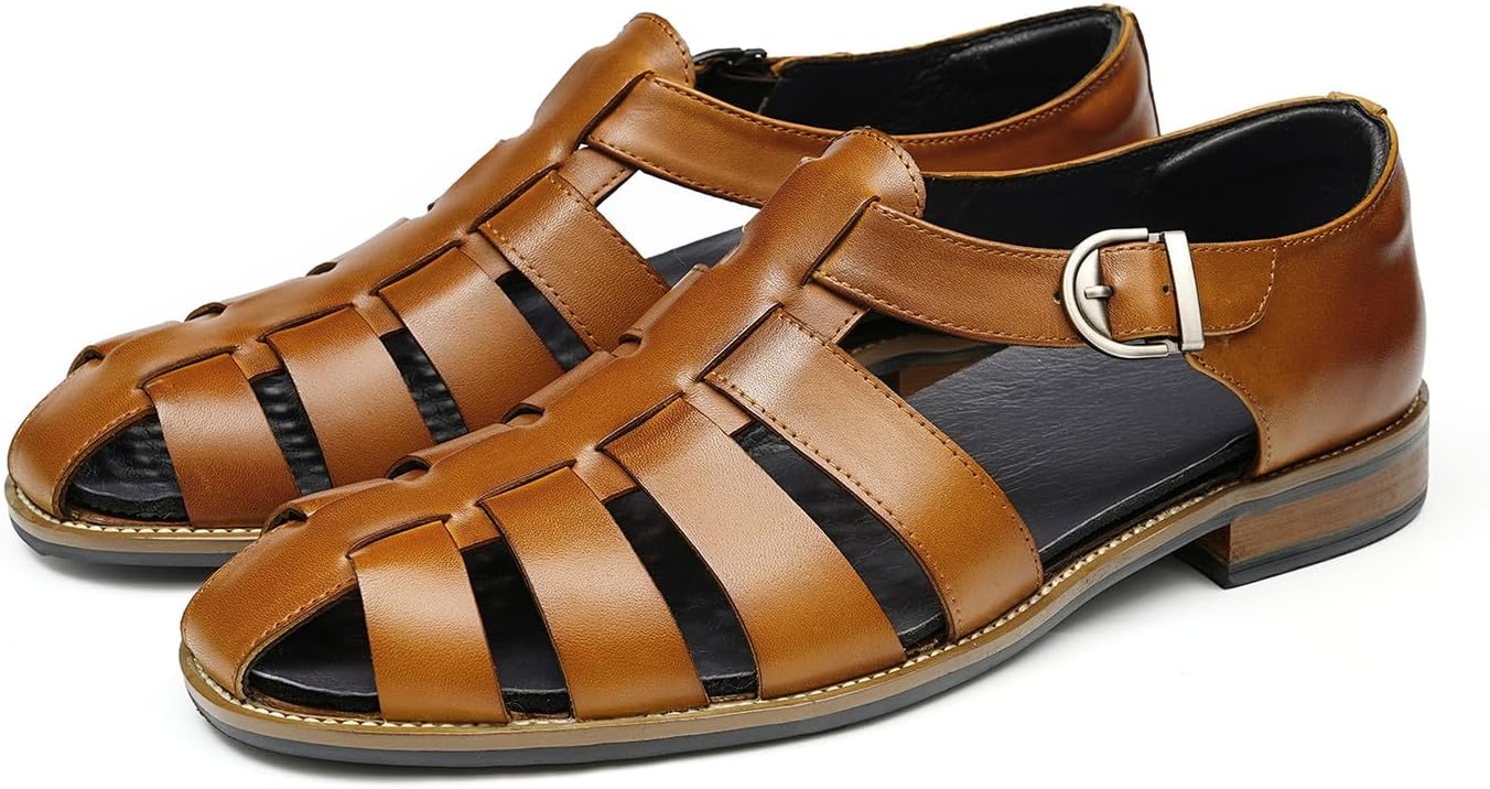 

Мужские сандалии Santimon из натуральной кожи, Плетеные закрытые туфли из бычьей кожи, Ретро повседневные и деловые сабо для мужчин, коричневый