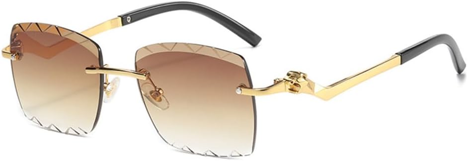 

Солнцезащитные очки без оправы, винтажные прямоугольные, в стиле панк, с леопардовым принтом, солнцезащитные очки в стиле стимпанк, без оправы, с бриллиантами, защита от ультрафиолета UV400 LANGSER, Brown