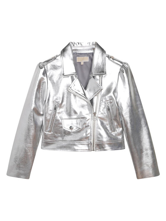 Куртка из искусственной кожи прямого кроя R16123 S Michael Kors Kids, серебряный — фото 2