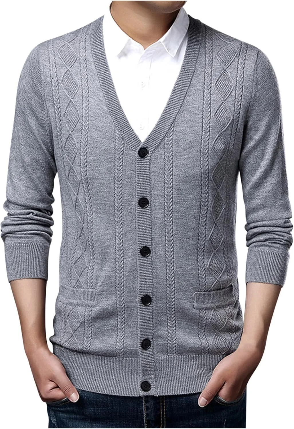 

Джемпер мужской V-образный вырез кардиган на пуговицах AQAYL