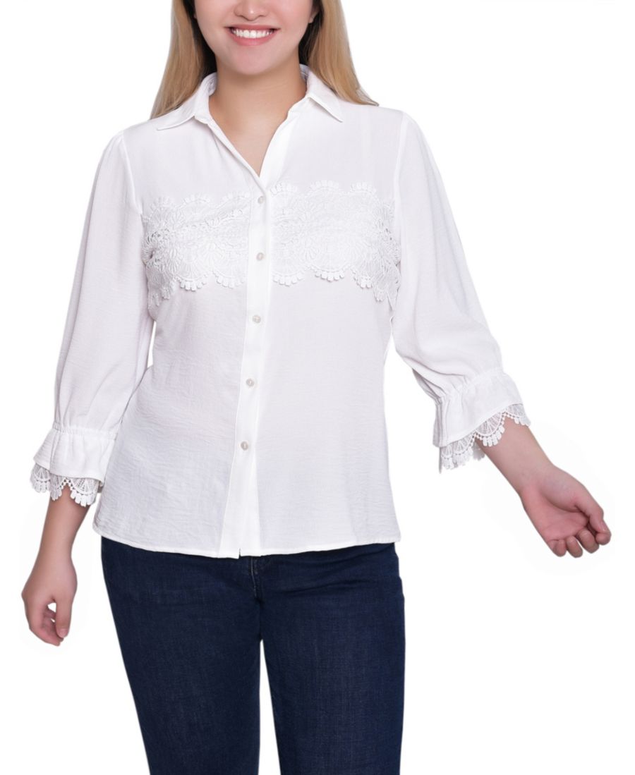 

Укороченный топ с рукавами 3/4 и кружевной отделкой NY Collection, White