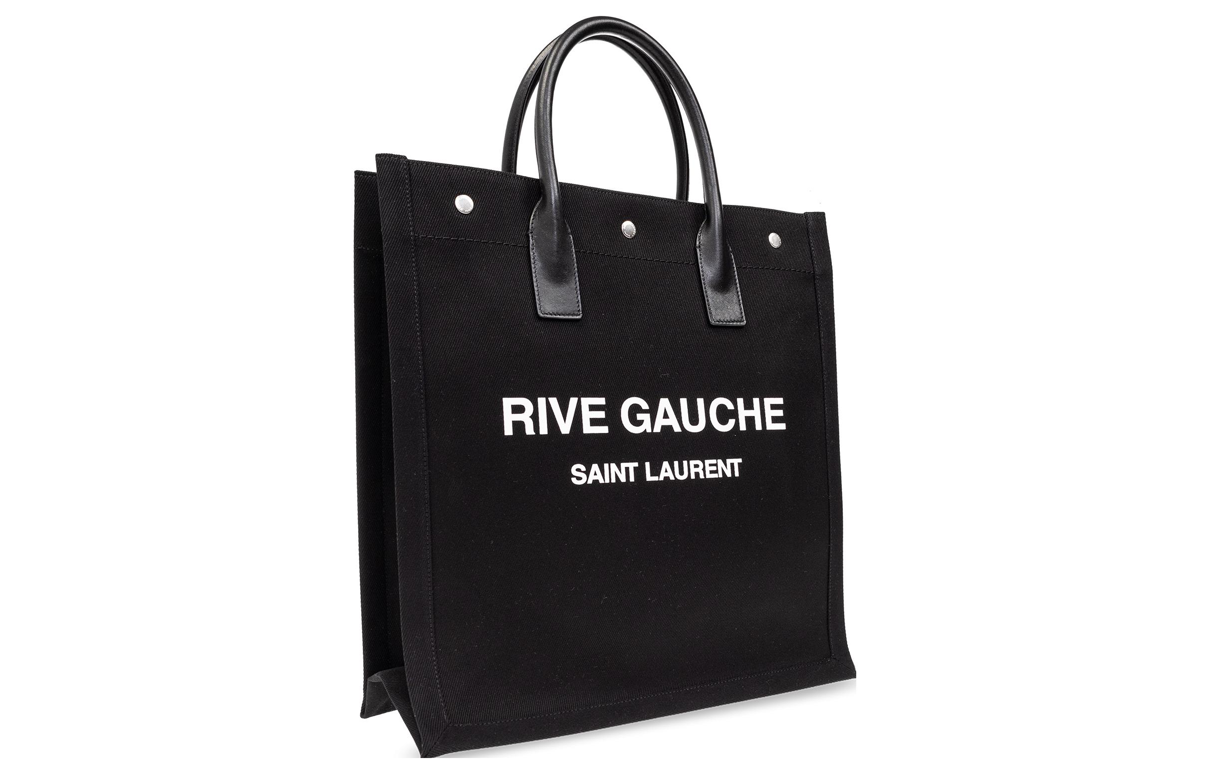SAINT LAURENT Сумка-шоппер Rive Gauche из холста и телячьей кожи — фото 2