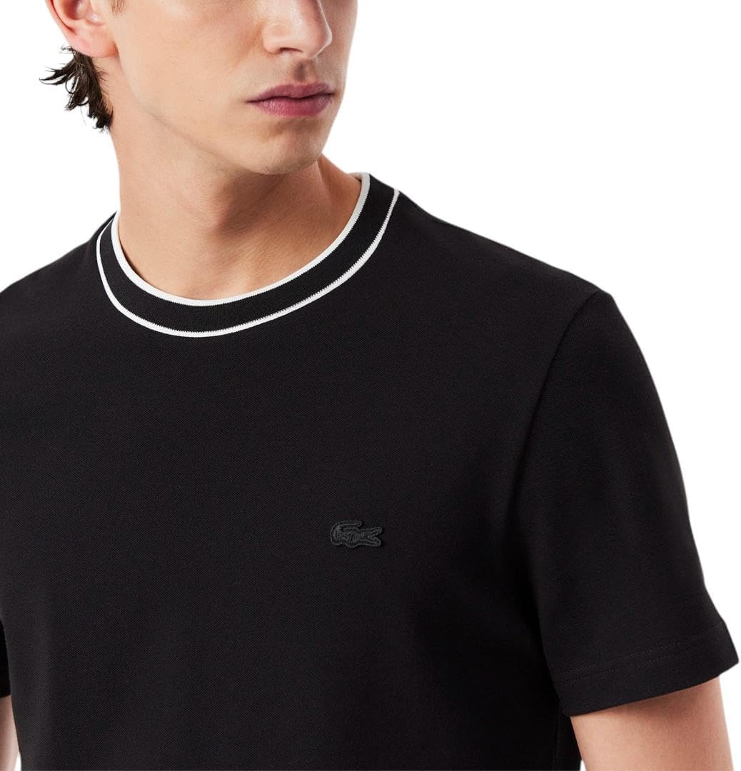 Lacoste Мужская футболка стрейч-пике с полосатым воротником, Black — фото 2