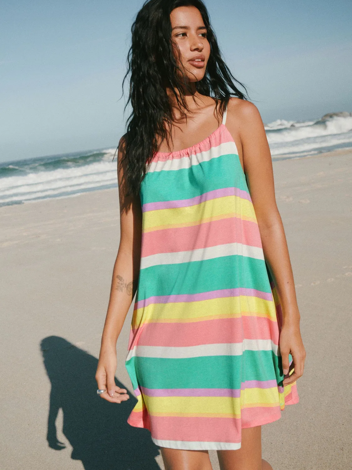 Платье мини с полоской Green/Pink Stripe Next, зелено-розовый