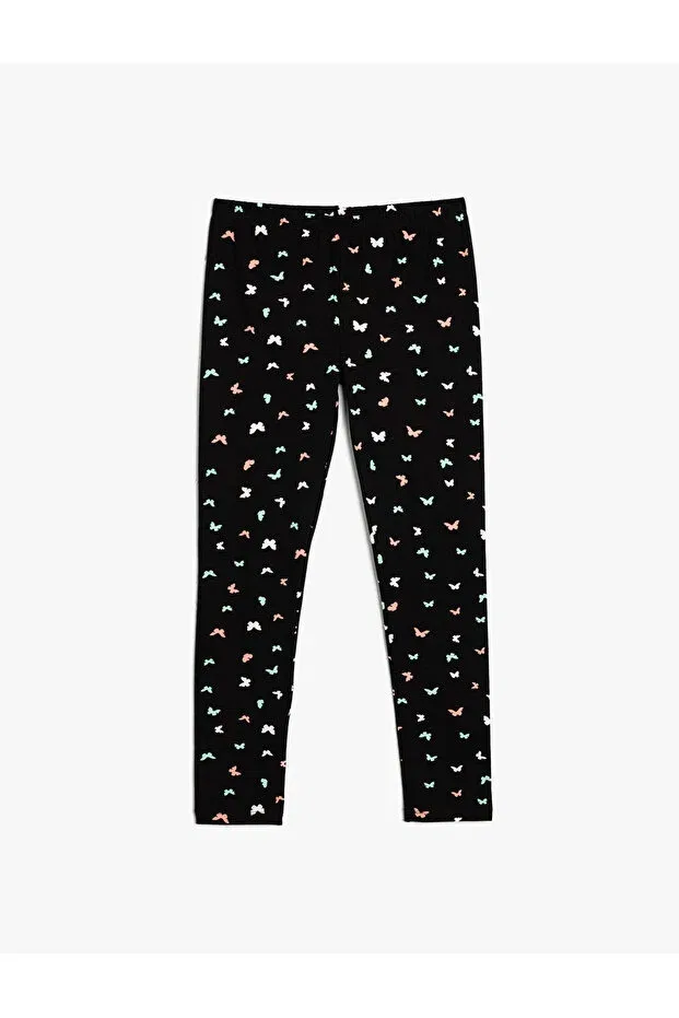 Детские леггинсы для девочек с принтом Butterfly Koton, Black Patterned