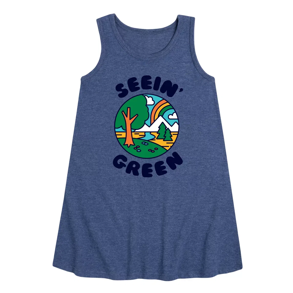 Детское платье-трапеция без рукавов Earth Day Graphic Instant Message, Heather Navy