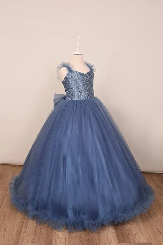 Детское платье для девочек с пайетками Glam Terzioğlu Giyim, Dark Blue — фото 3
