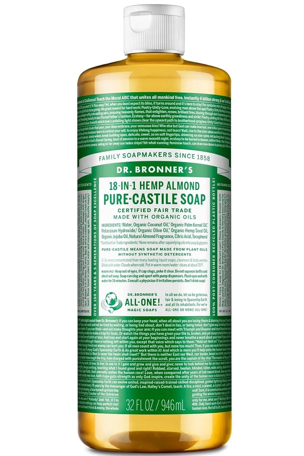 Жидкое мыло Castile Soap, Миндаль, 32 oz, 6 шт, Dr. Bronner's