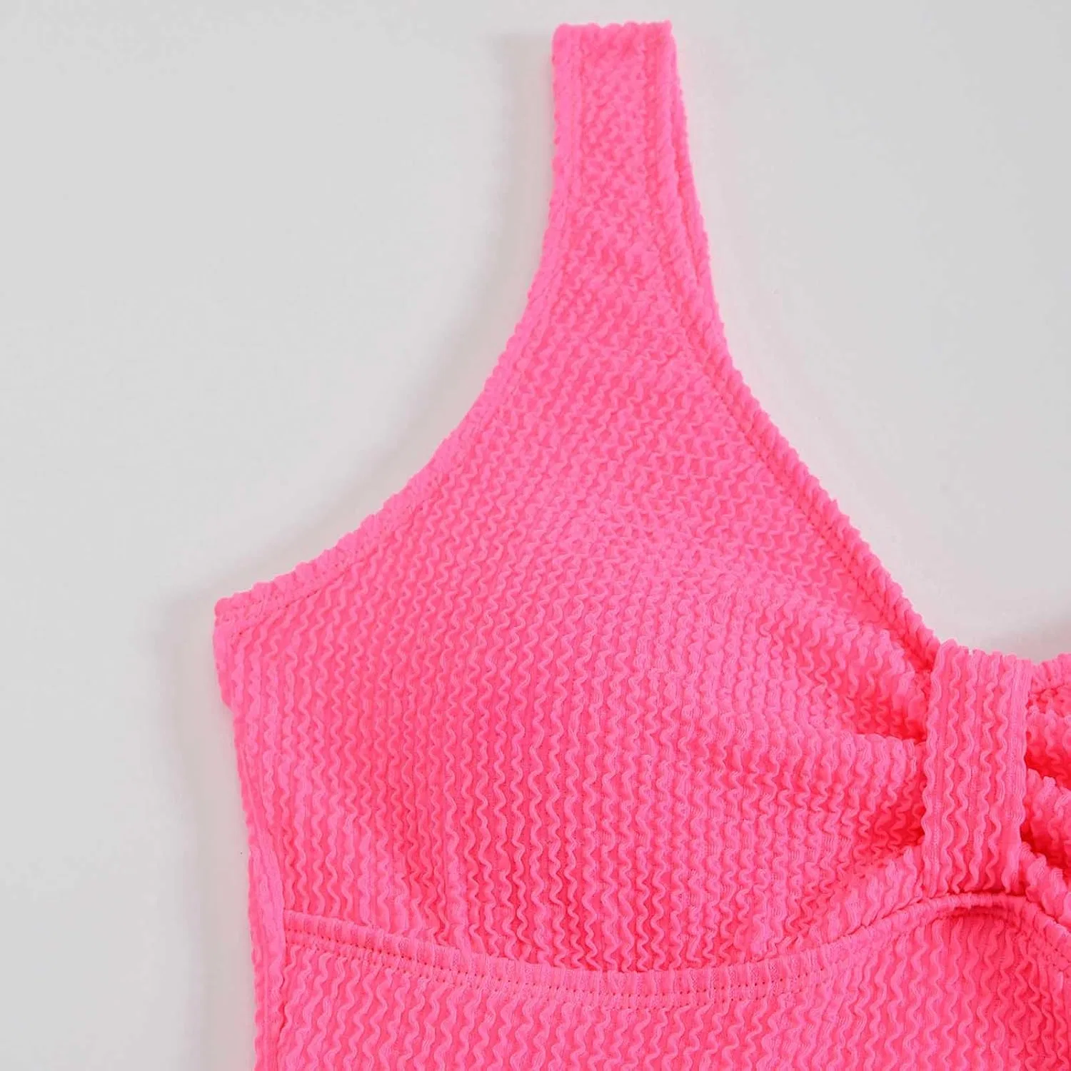 Женский цельнокроеный купальник с утяжкой живота Ribbed Textured, Hot Pink — фото 4