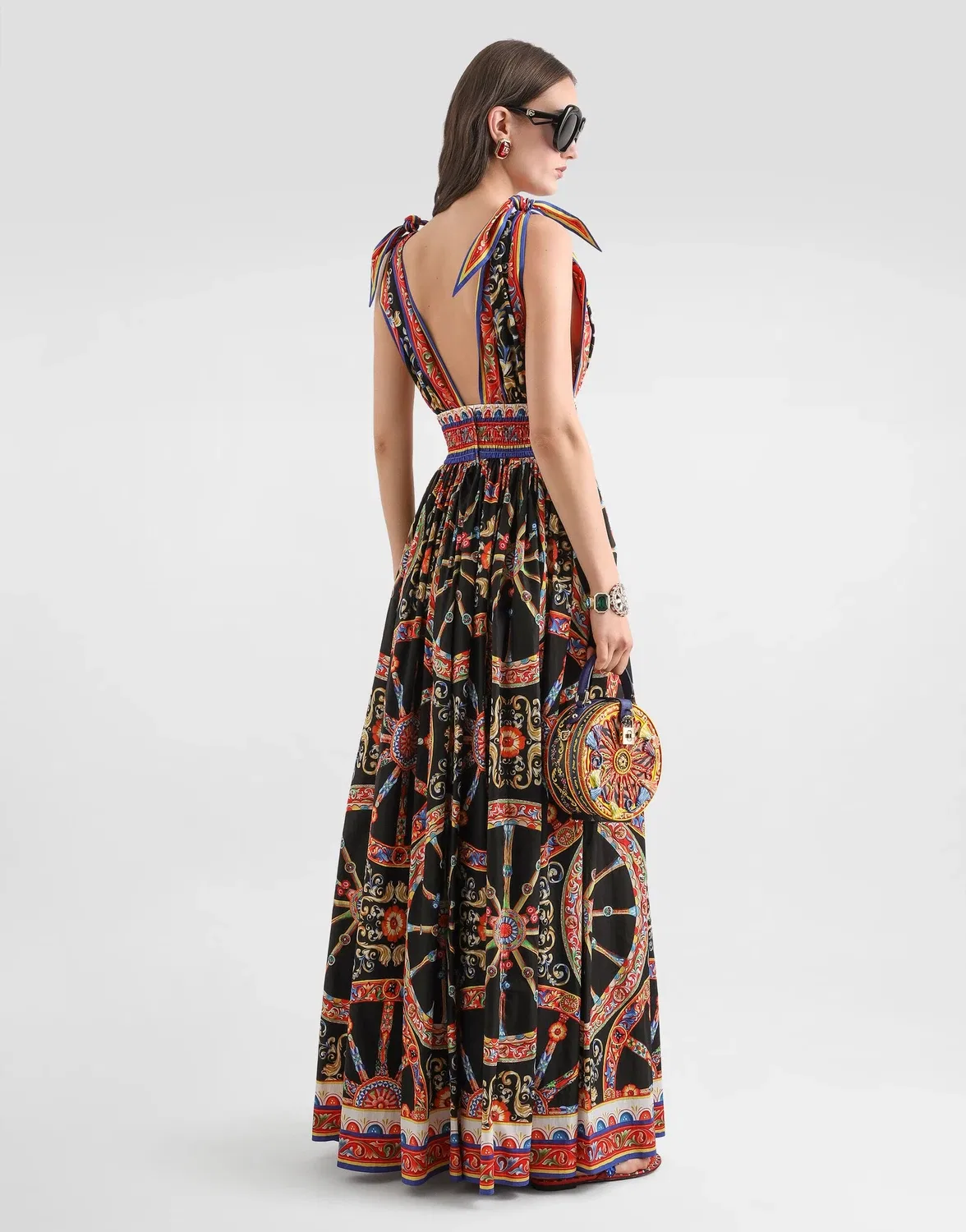 Длинное поплиновое платье с принтом Carretto DOLCE & GABBANA, бежевый — фото 3