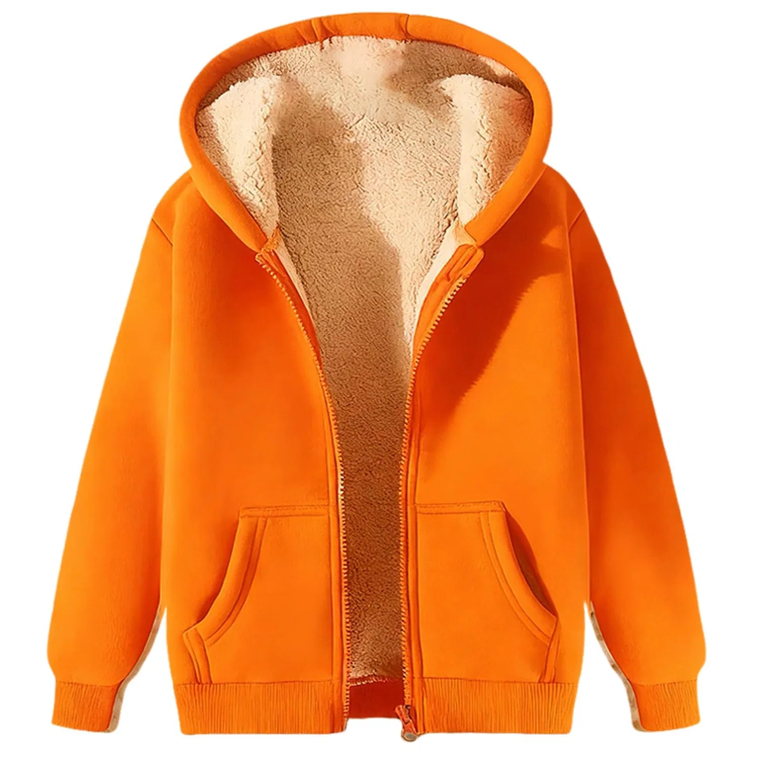 Женский свитшот с флисовой подкладкой и капюшоном, свободный, Orange