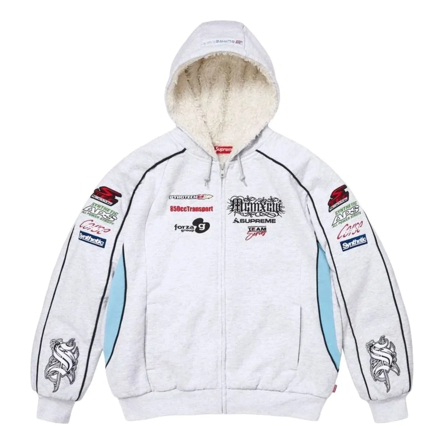 Мужское худи FW26 Racing Lined Zip Up Hooded Sweatshirt 'Ash Grey' Supreme, Ash Grey