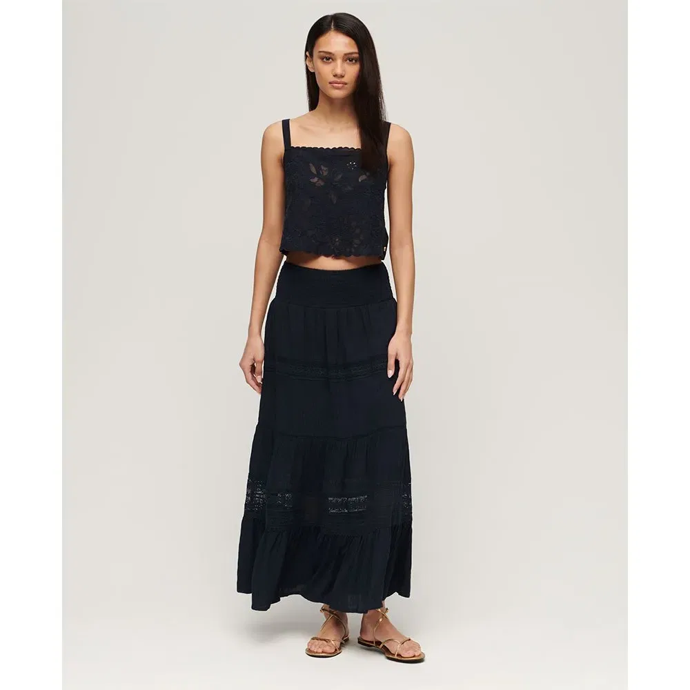 Женская длинная юбка с многоярусным дизайном Ibiza Superdry, Black — фото 4