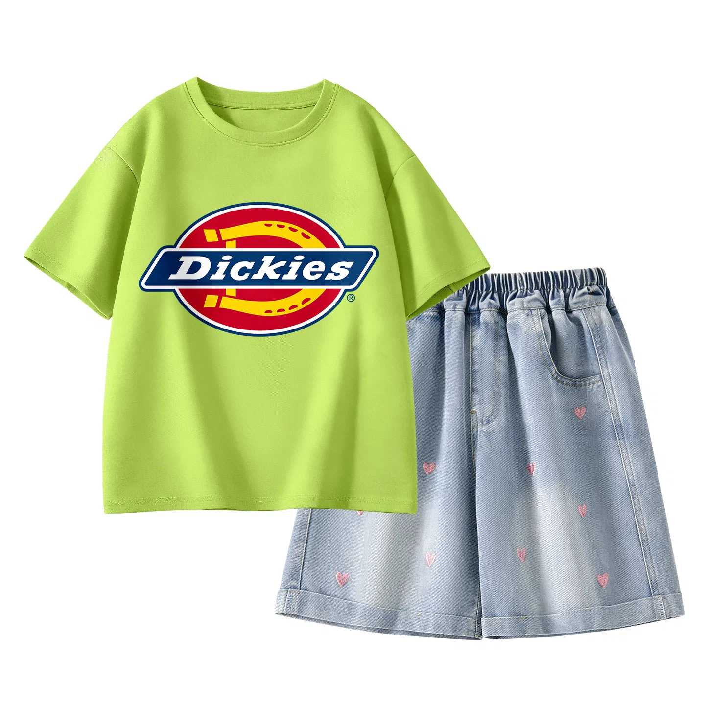 Детский спортивный комплект с круглым вырезом Dickies, Matcha Green/Solid Color Denim Blue