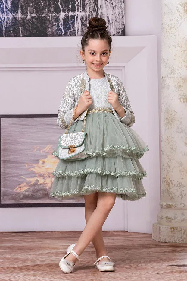 Детское платье для девочек с длинным рукавом Süslü Pink Kids, Green — фото 3