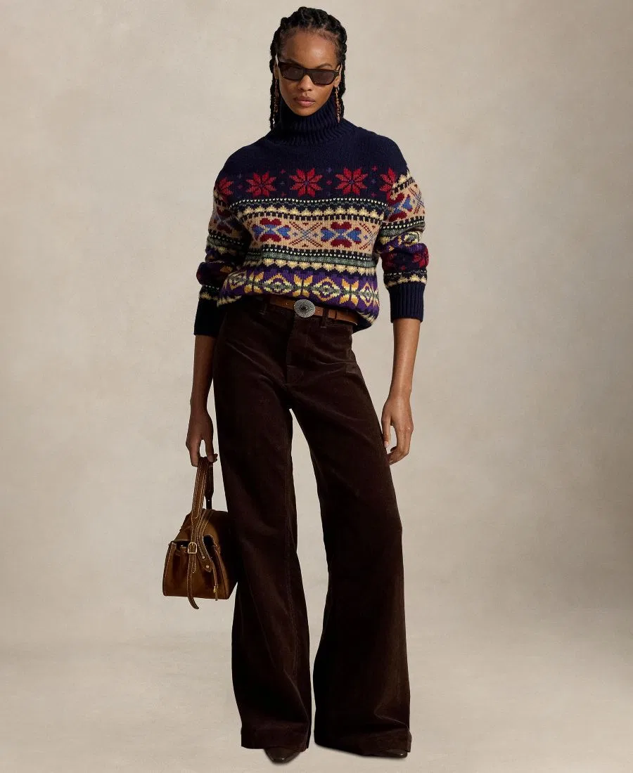 Женские брюки-клеш из вельвета Beaton Corduroy Flared Pants Polo Ralph Lauren, Brown — фото 2