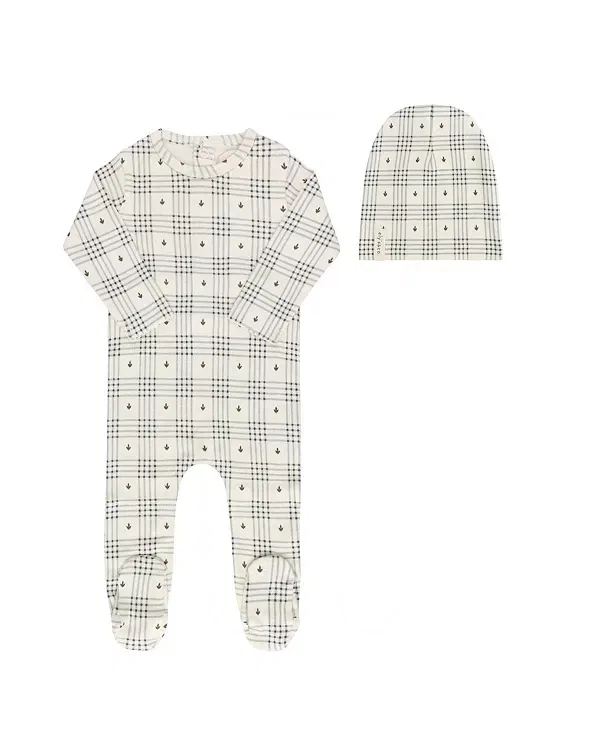 Детский комплект ползунков с принтом Unisex cotton floral plaid collection Ely'S & Co., Ivory Blue