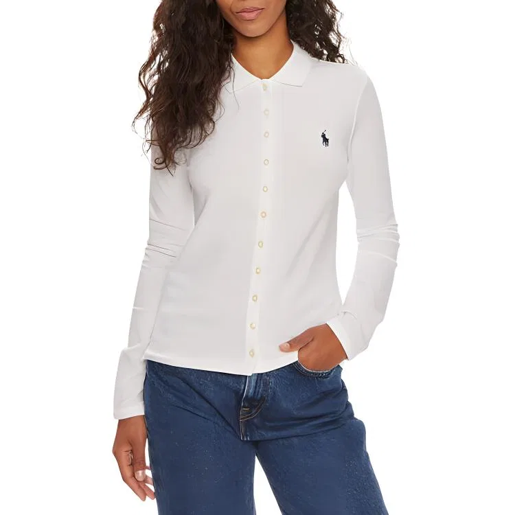 Женская футболка-поло с длинным рукавом Polo Pony Motif Polo Ralph Lauren, Ecru — фото 4