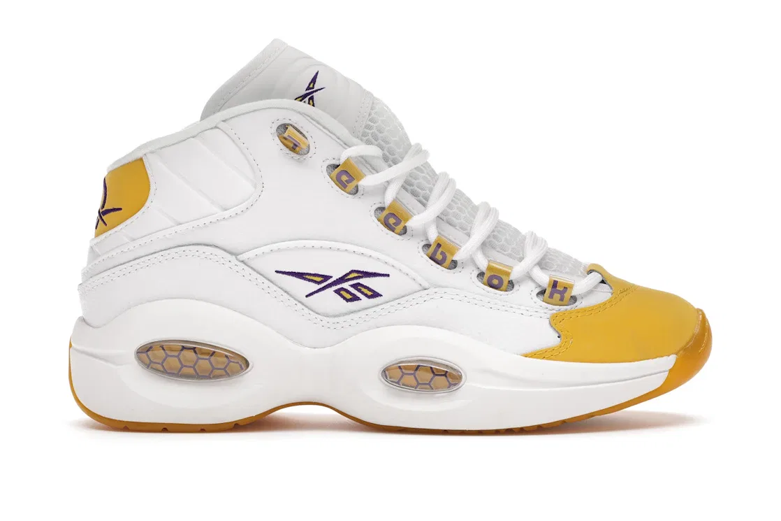 Детские кроссовки Lifestyle Reebok Question Mid Yellow Toe Reebok, White/Yellow-Ultraviolet