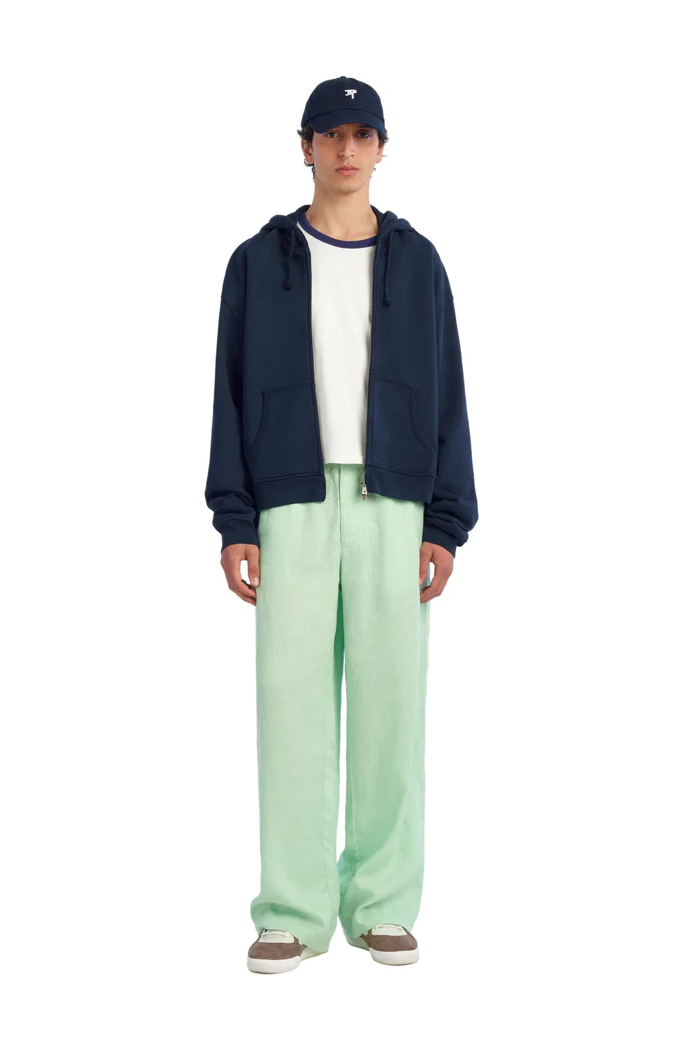 Брюки свободного кроя из 100% льна. ZARA, Sea green