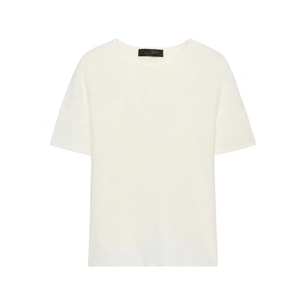 Женская футболка с круглым вырезом Raw White ZARA, Raw White
