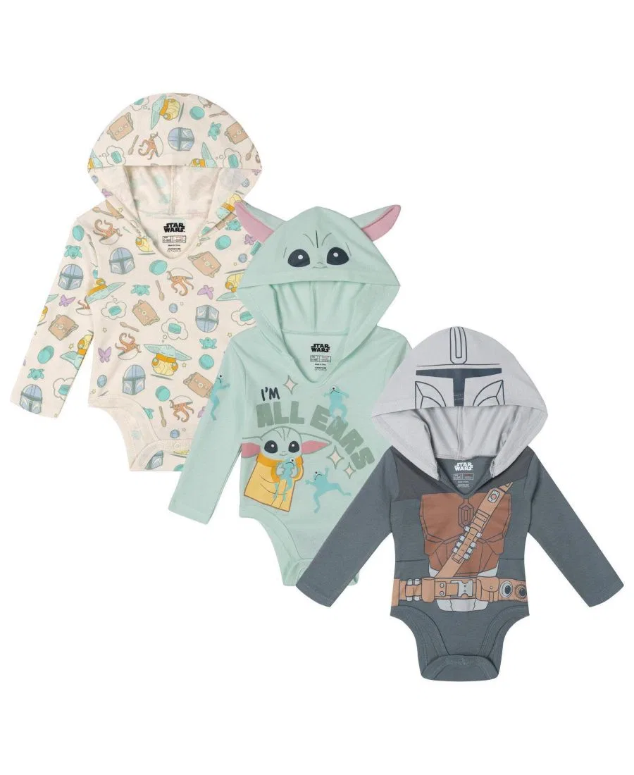 Комплект боди с капюшоном из 3 предметов Star Wars Cosplay Hooded Bodysuit The Mandalorian, Mando Grogu Multi